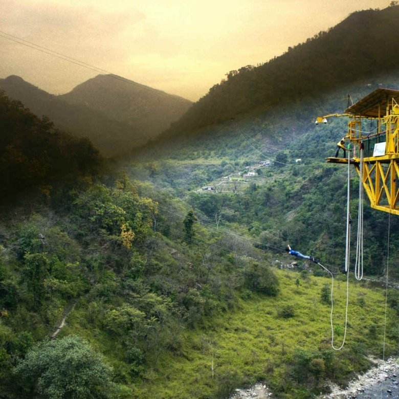 Bungee jumping in Rishikesh from 83 meter fixed cantilever platform at Mohan Chatti