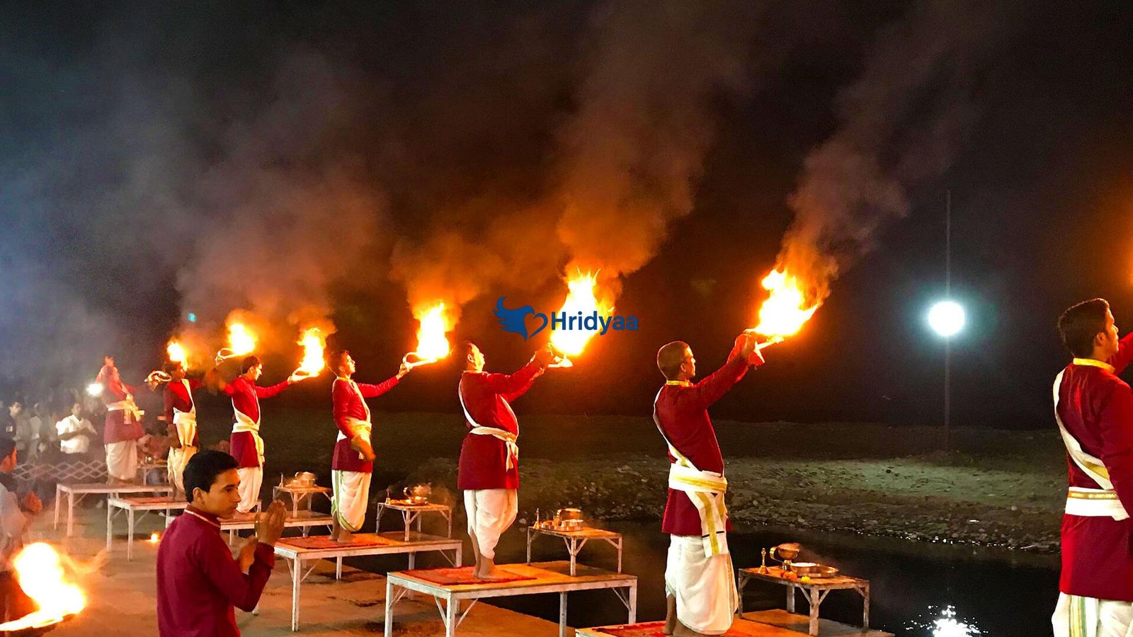 Evening Ganga Aarti ceremony at Triveni Ghat Rishikesh