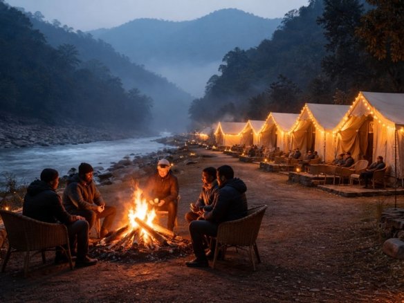 bonfire evening at adventure camp in rishikesh