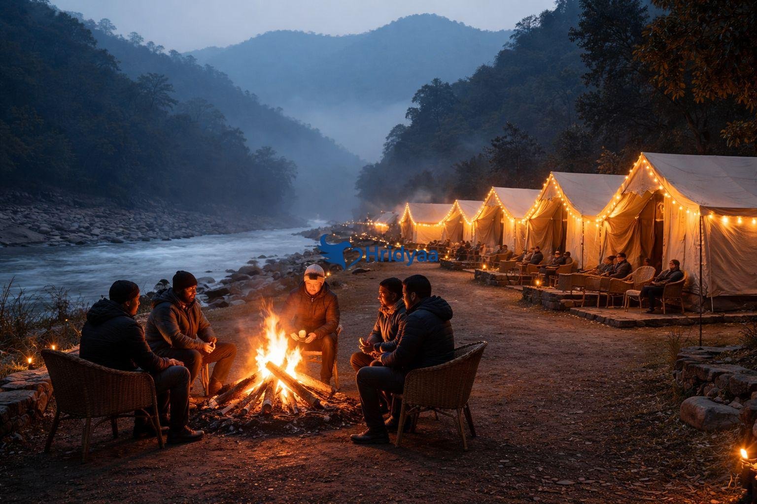 bonfire evening at adventure camp in rishikesh