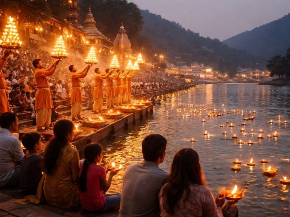 Ganga Aarti at Triveni Ghat during festival season