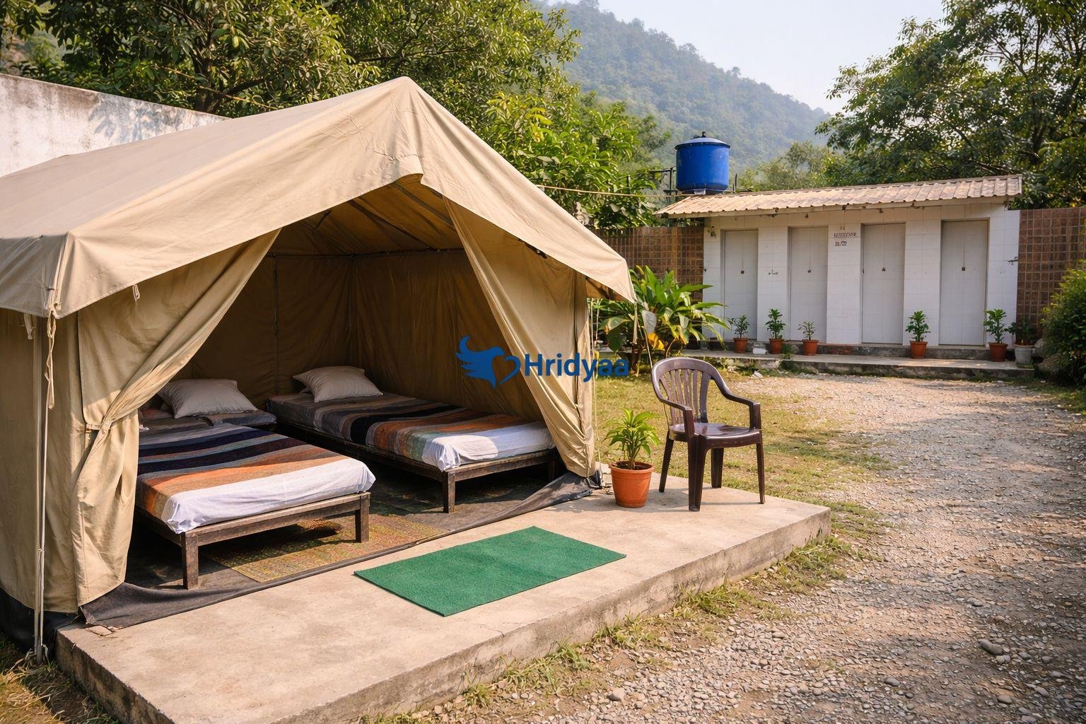 Budget camp located a short walk from the Ganga in Rishikesh