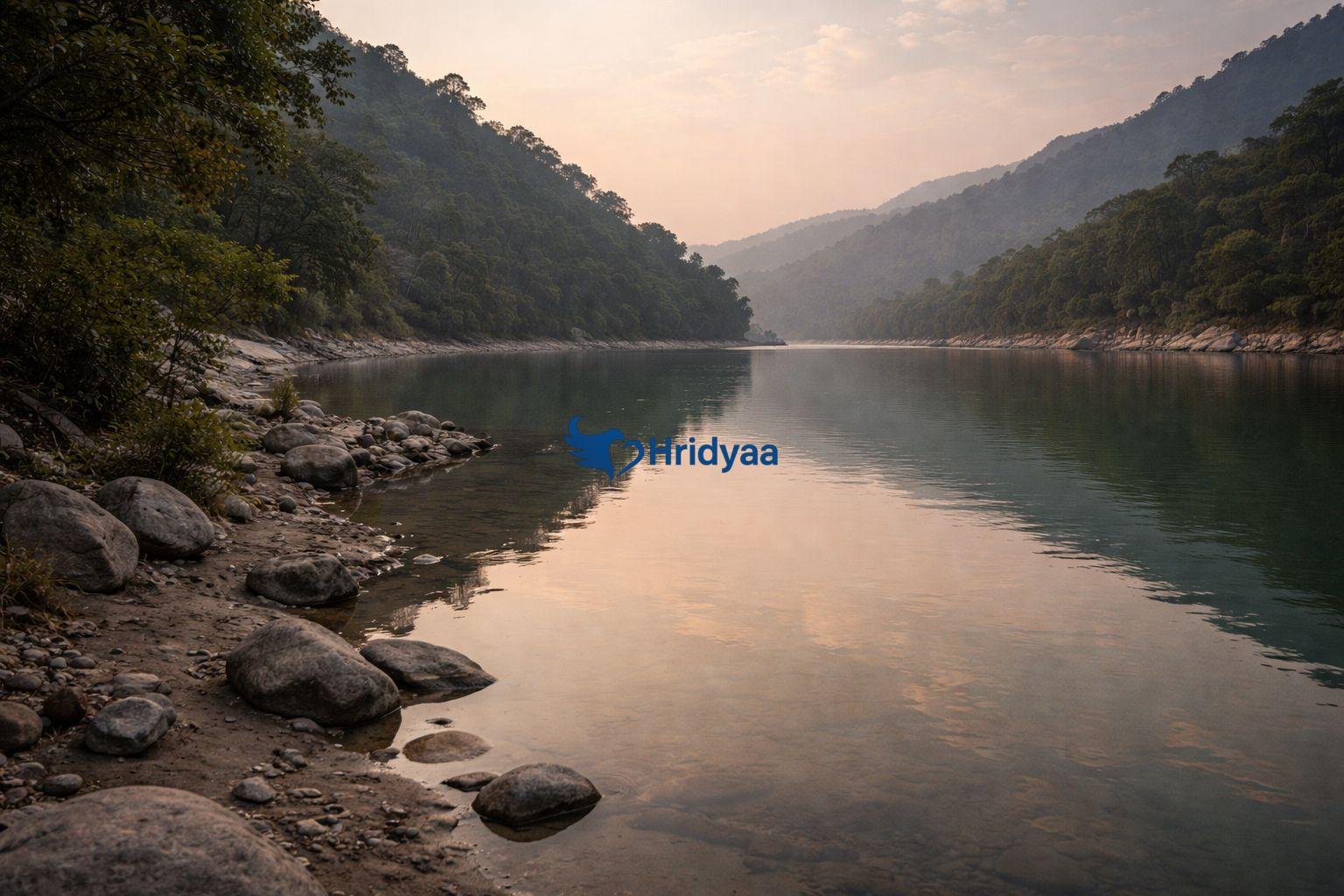 Peaceful stretch of the Ganga River near Muni Ki Reti away from crowds