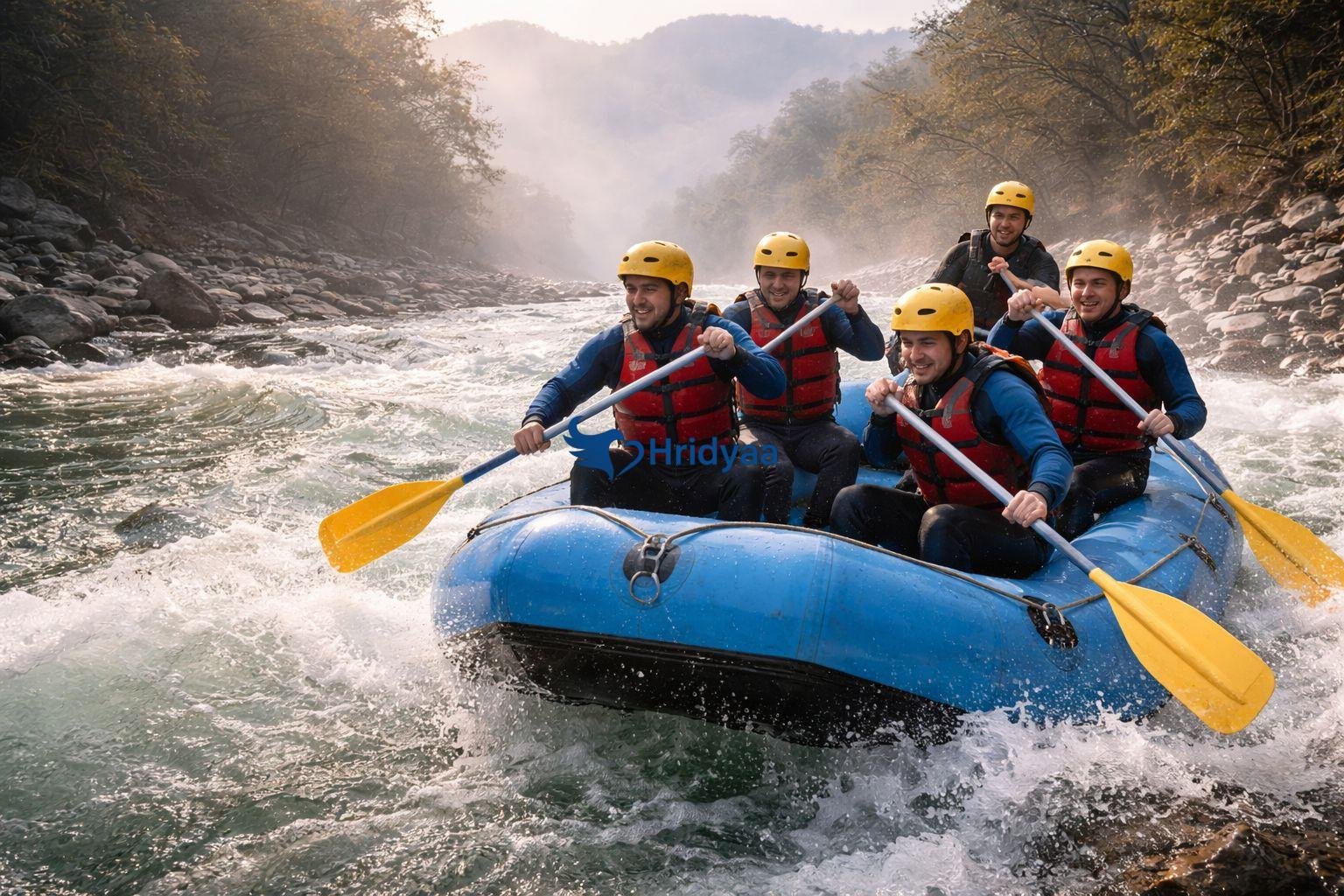 Rishikesh rafting season showing normal water level vs monsoon high water flow