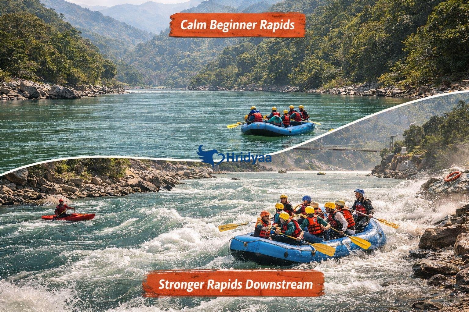 rafting route length price difference 9 km vs 16 km vs 26 km in Rishikesh