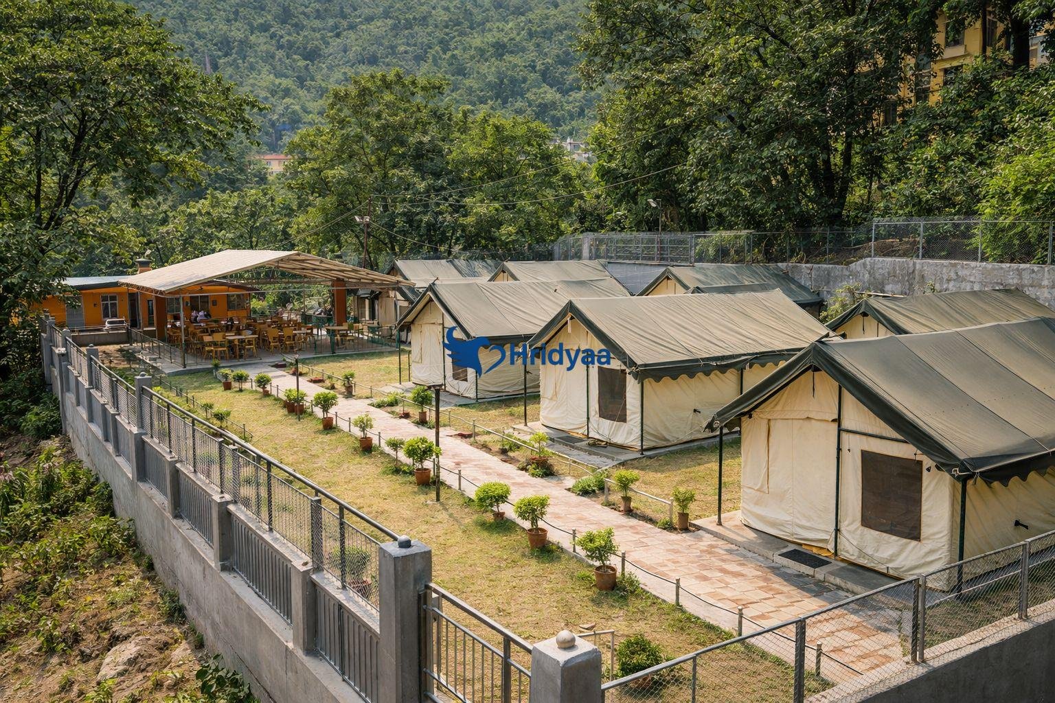 Structured camping tents inside private property in Tapovan Rishikesh