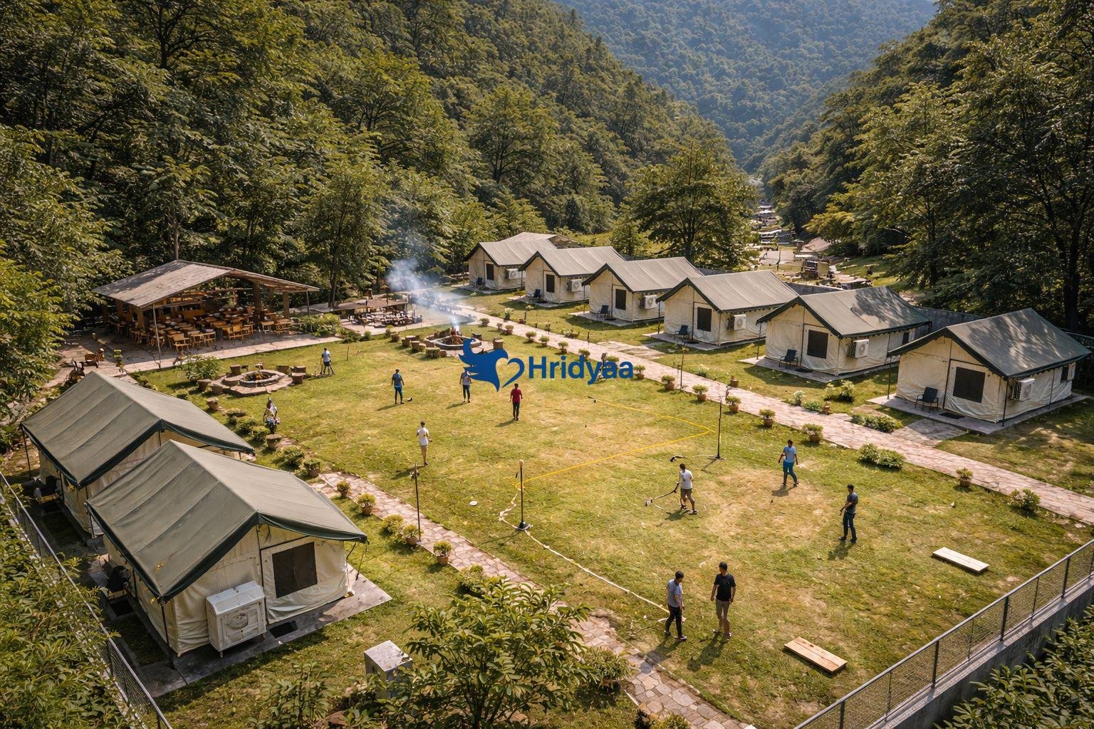 Premium riverside camp on Neelkanth Road with spacious layout