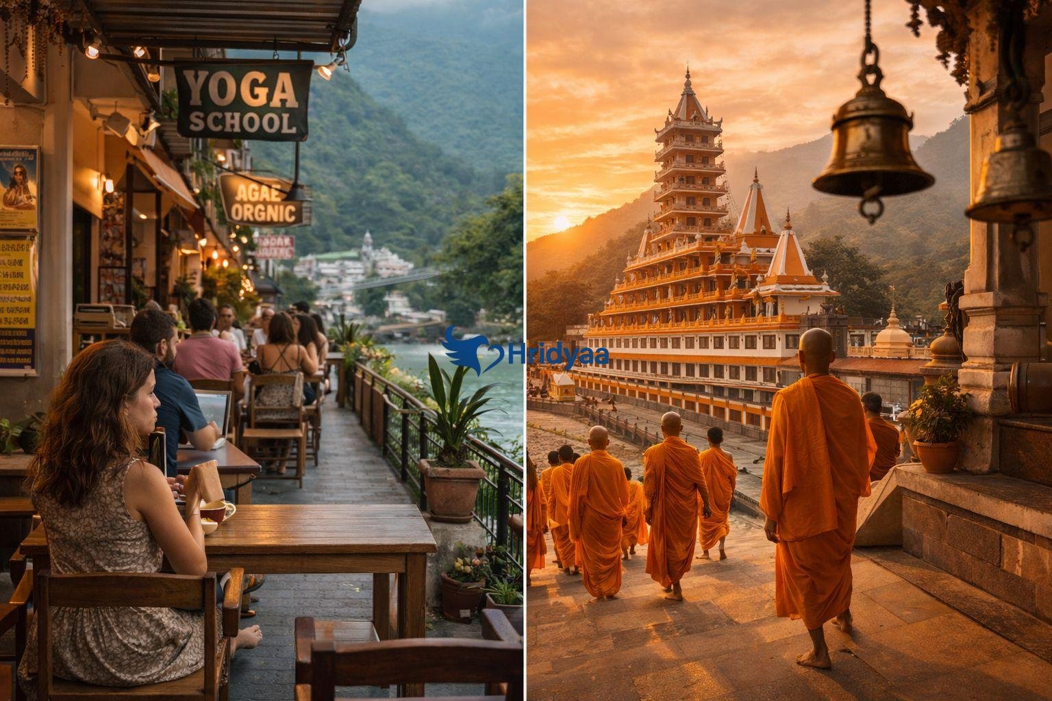 Contrast between Tapovan yoga district and Ram Jhula spiritual area in Rishikesh