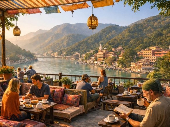 vegan cafes in rishikesh with ganga view and mountains