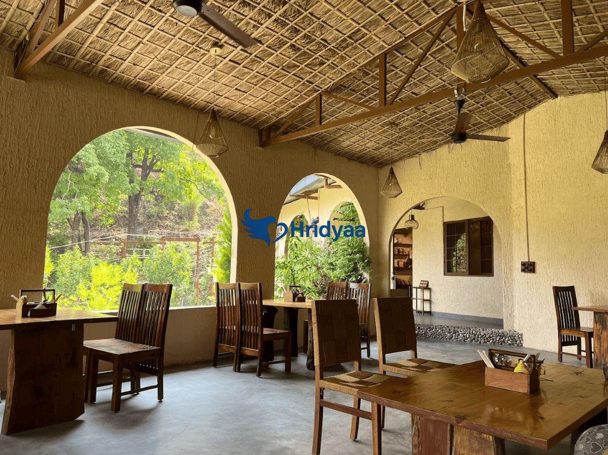 vegan cafe in tapovan rishikesh with outdoor seating